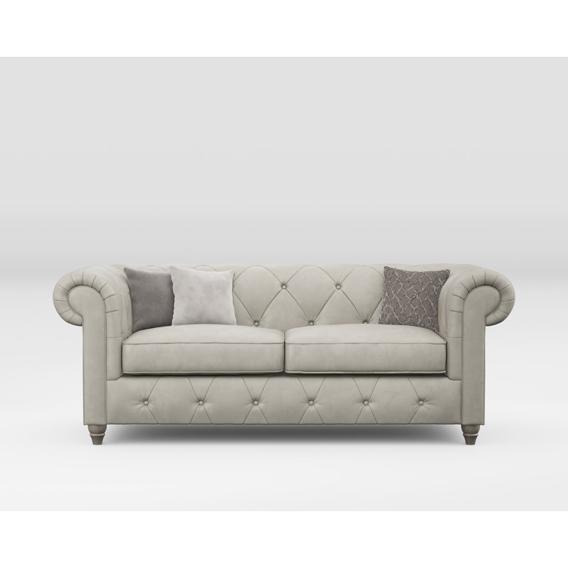 Melrose 3 Seater Leather Sofa, Washed Oak, Cloud Grey