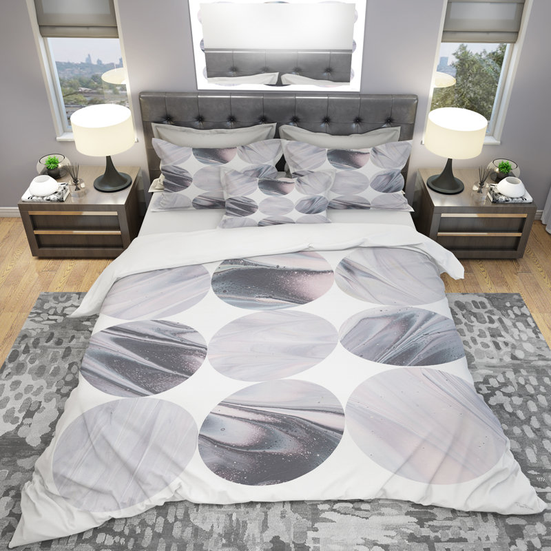Ensemble de housse de couette géométrique circle marble iv, Housse de couette très grand + 2 taies décoratives
