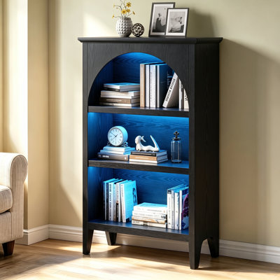 47.48"H X 29.53"W  Wooden Storage Bookcase whit LED Light & Charging Station