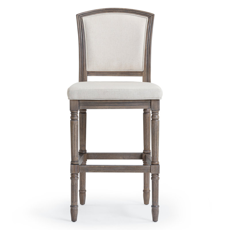 Tabouret de bar 31 po de hauteur gris patiné avec siège et dossier rembourrés gris, 1 pièce, 47.5" H x 21" W x 23" D, Beige