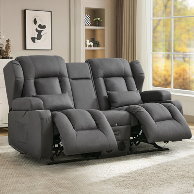 3-Seater Reclining Sofa With Flip-Down Console, Cup Holders, Charging Ports, Storage Drawer & Bluetooth Speakers
