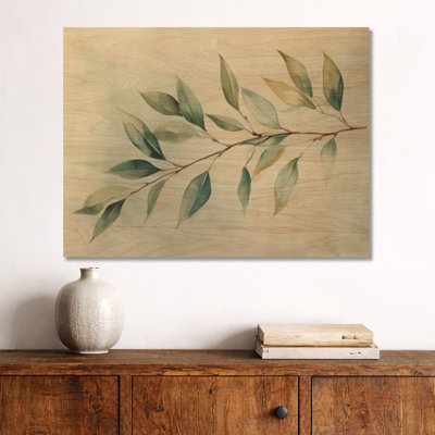 Branche de feuille d'herbier - Décoration murale végétale imprimée sur bois