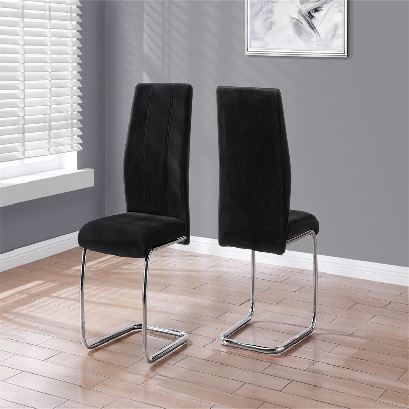 Ensemble de 2 chaises de salle à manger latérales Liam, similicuir capitonné, base en porte-à-faux, Noir, Argent argent
