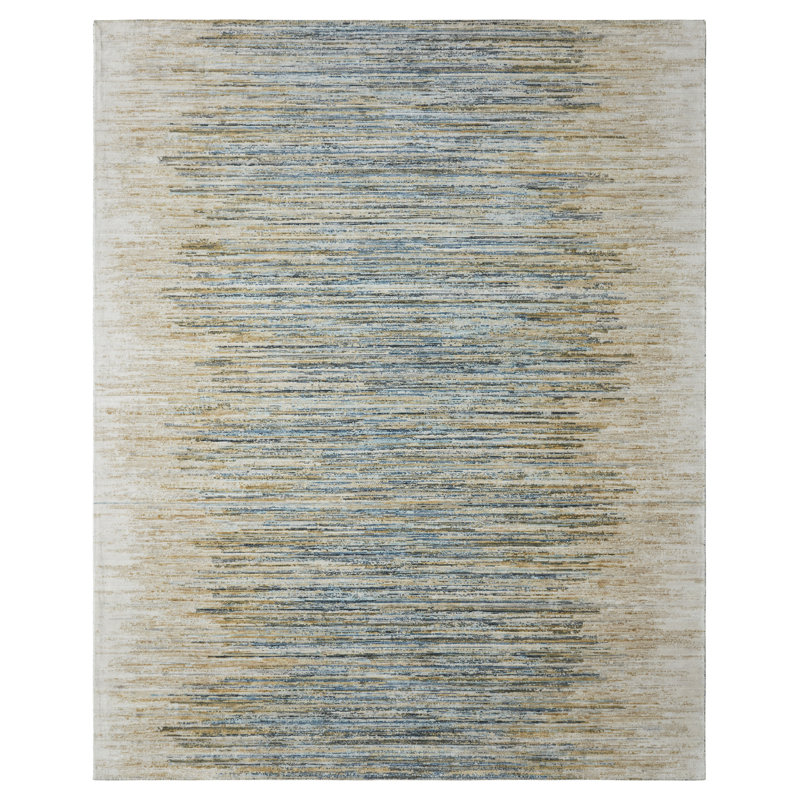 Ventura Wool Striped Area Rug in Beige; Ivory; Blue; Sand, Rectangle 8'6" x 11'6"