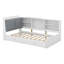 Lit plateforme simple avec tête de lit, étagères et tiroirs sous le lit - Structure en bois massif blanc avec dossier rembourré-1892306493-1892306492
