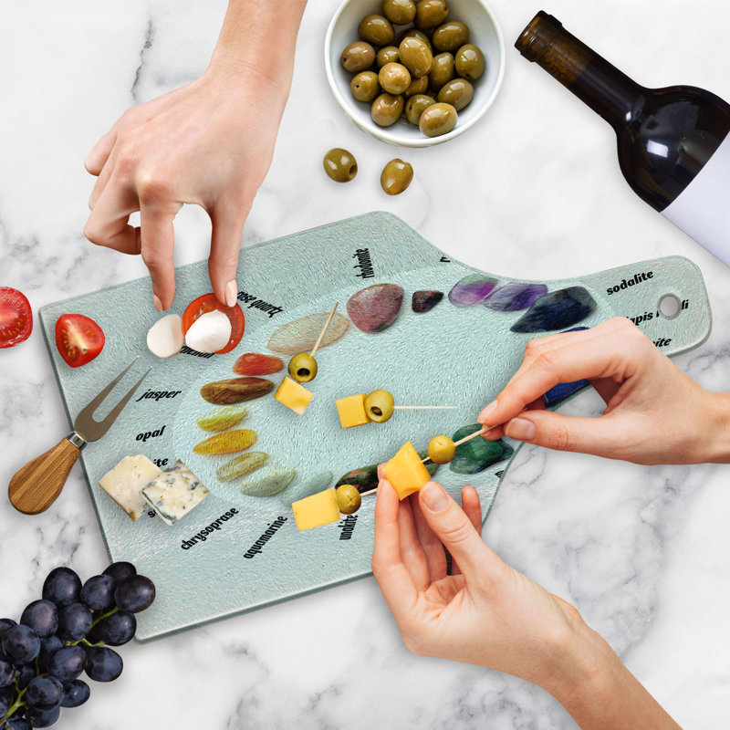 Ambesonne Stones Tempered Glass Cutting Board Colourful Precious Rocks Name Multicolor