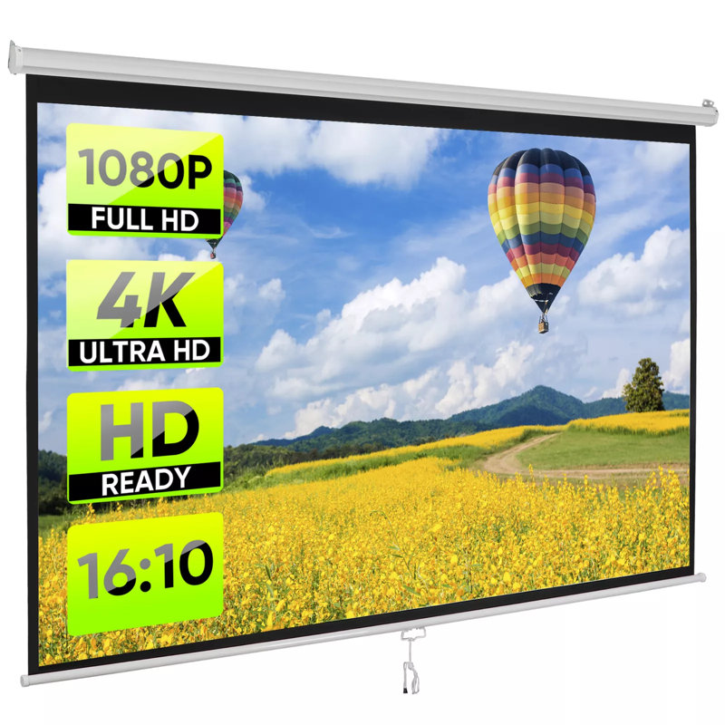 100"projection Screen Manual Pull Down 16:10 Hd Projector Movie Theatre For Home