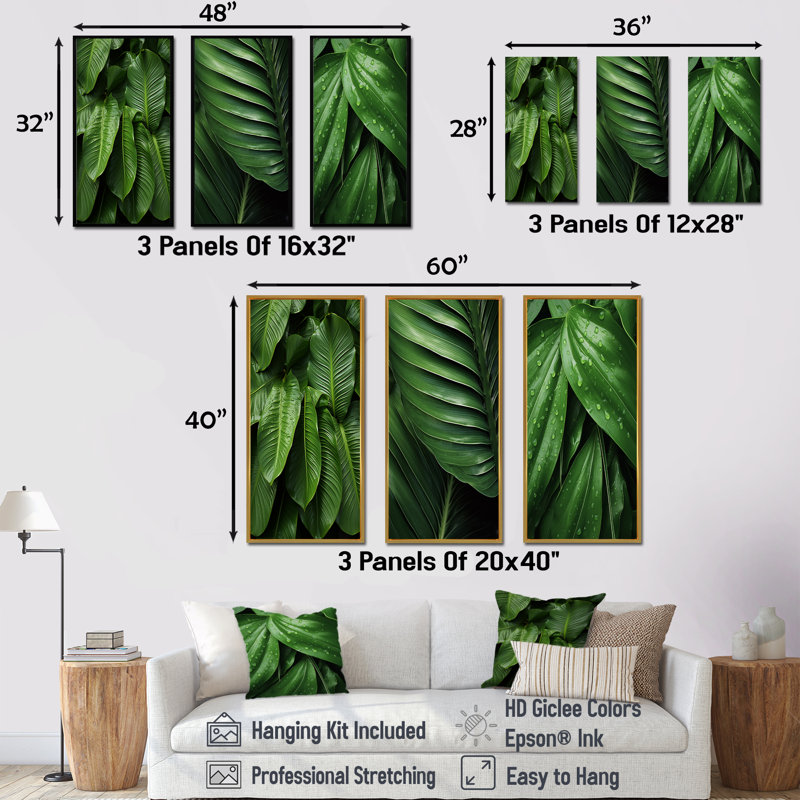 «Emerald Exotic Embrace Palmscape», ensemble de 4 impressions sur palmiers et palmiers, Cadre flottant noir