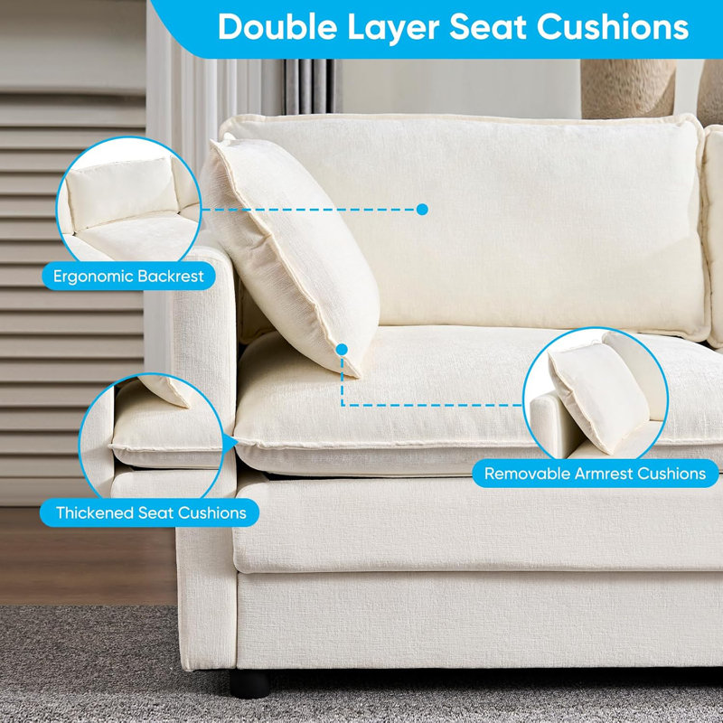 132" Oversized Cloud Sectional Sofa - 6-Piece U-Shaped Couch Set With 2 Ottomans, Ultra-Plush Chenille Fabric, Deep Seating & Modular Design For Spacious Living Rooms