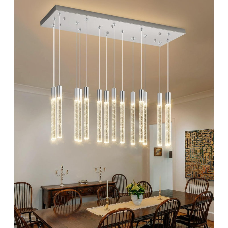 Lustre rectangulaire moderne 16 lumières Glam, Nickel