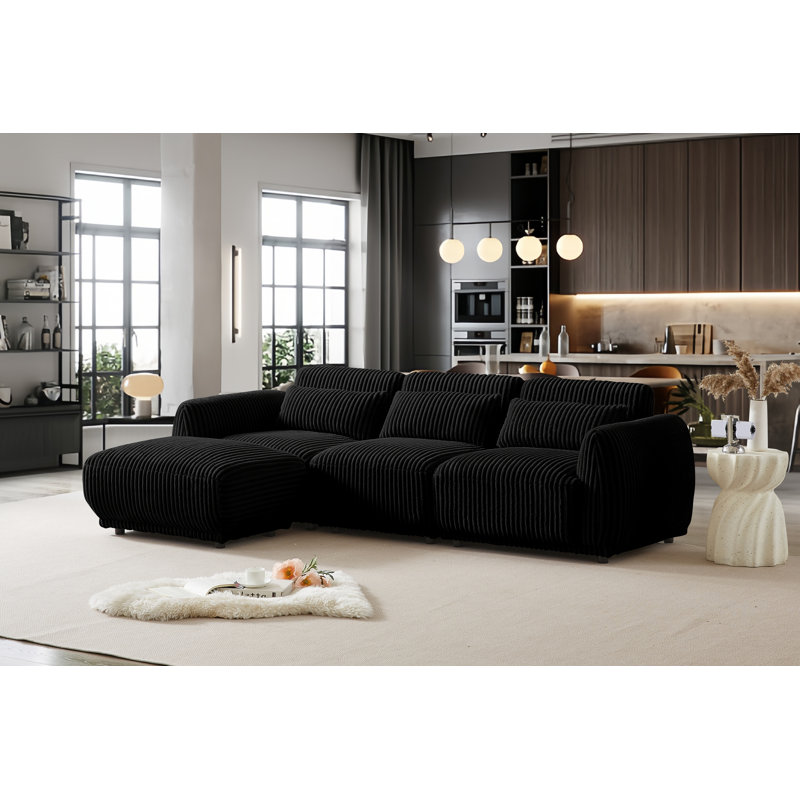 Canapé modulaire en tissu Antur, Velours côtelé noir