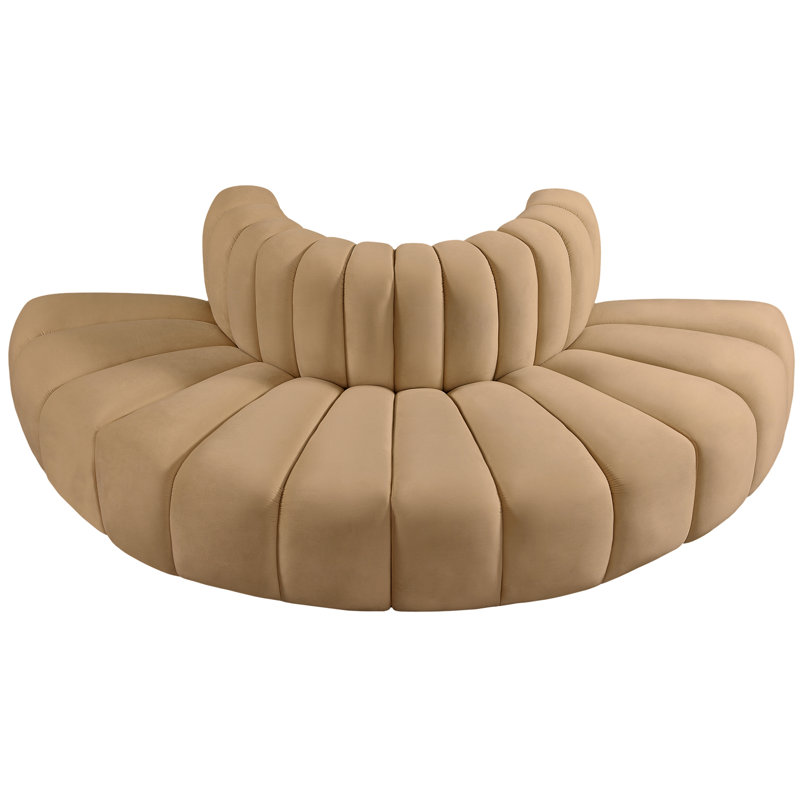 Iyleena Upholstered Curved Sectional Reversible, Camel Velvet