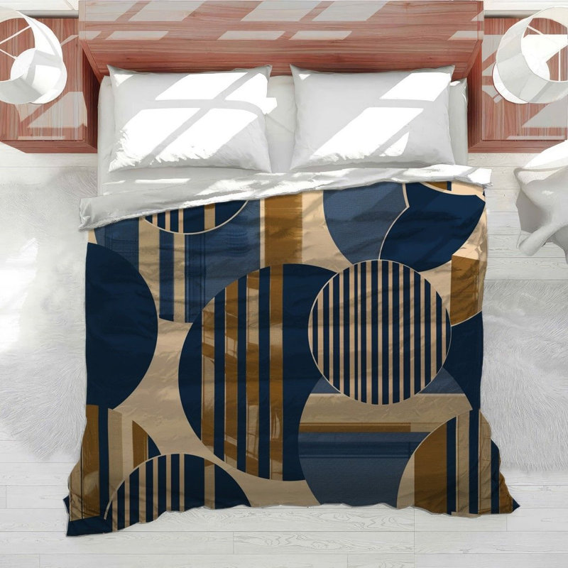 Circles And Stripes Cotton Blend Abstract Comforter, Queen Comforter