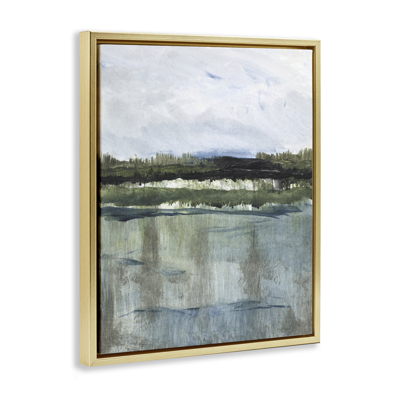 Cadre flottant Northwest Lakeside View, design par Lanie Loreth, H 21 po x l 17 po, Cadre flottant métallique doré