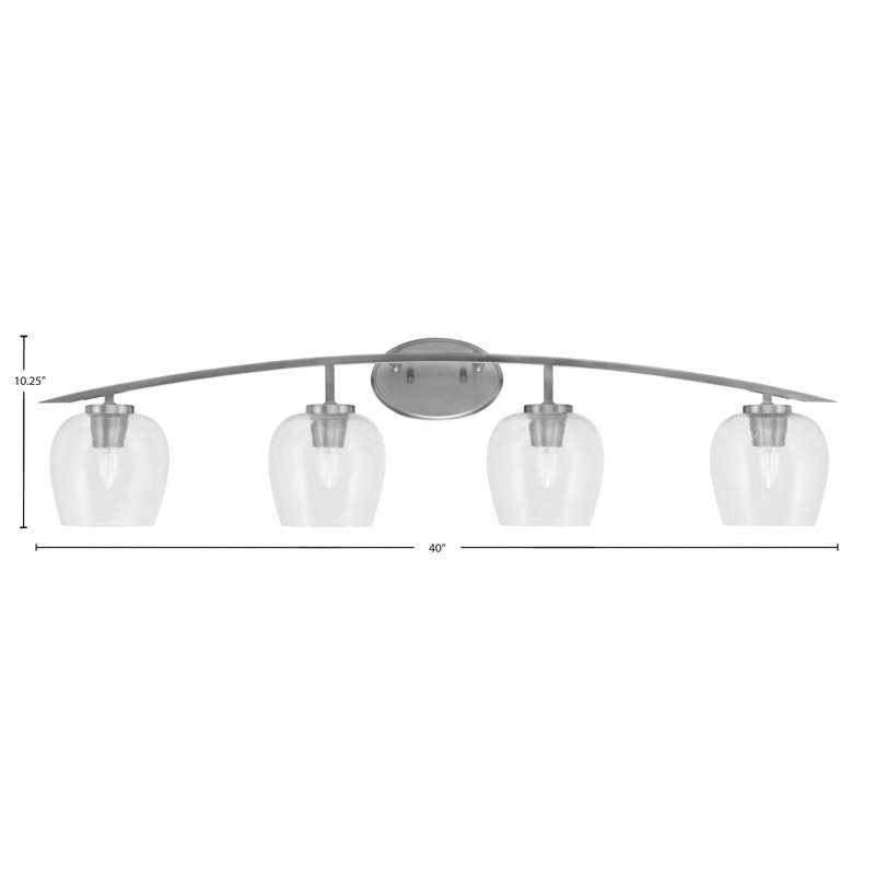 Kurve 4 Light Bath Bar With 6" Clear Bubble Glass, Silver