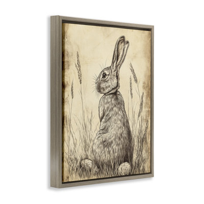 Cadre flottant rétro avec portrait de lapin vieilli, design par Petal Prints Design