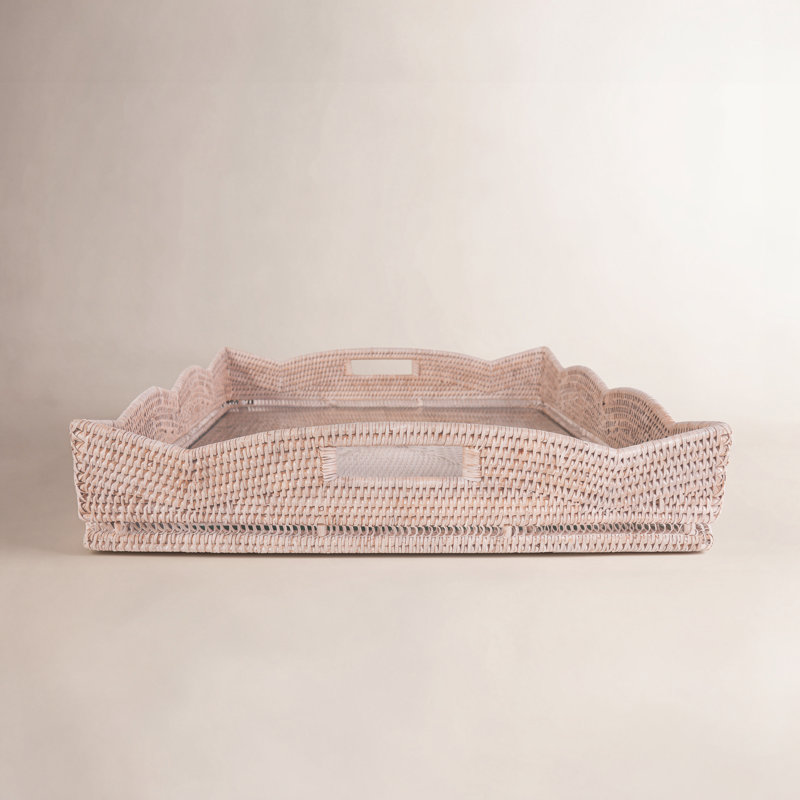 Landry Handmade Rattan Decorative Tray, With Glass, 4.5" H x 20" W x 24" D, White Wash