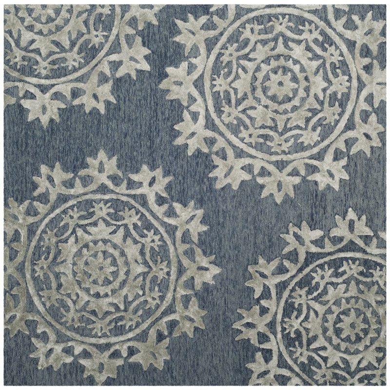 Tapis damassé en laine et viscose Rudra, Carré 5 pi