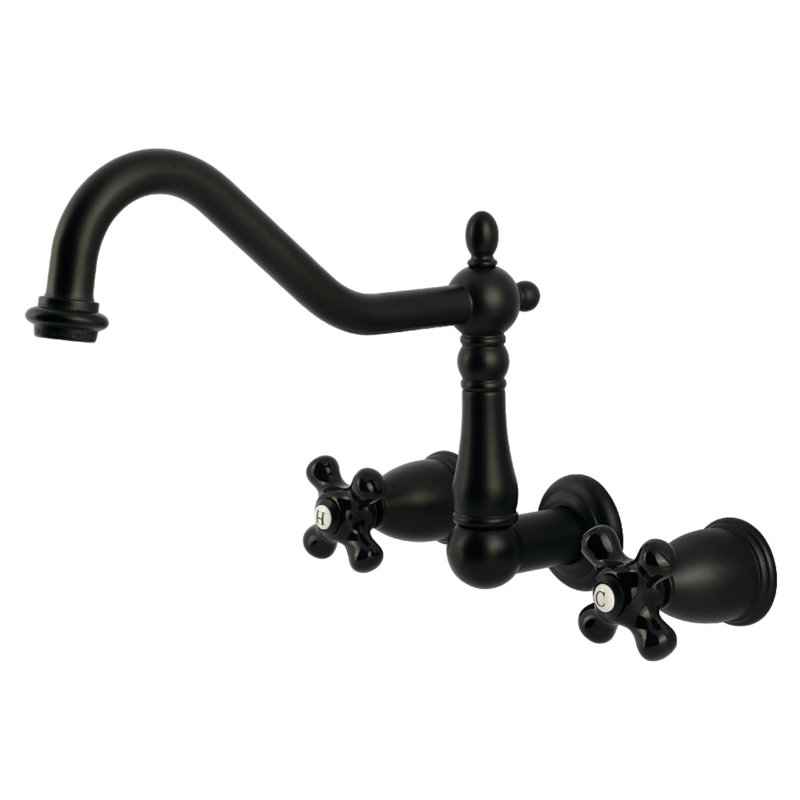 Kingston Brass Duchess Double-Handle 3-Hole Wall-Mount Kitchen Faucet, Matte Black