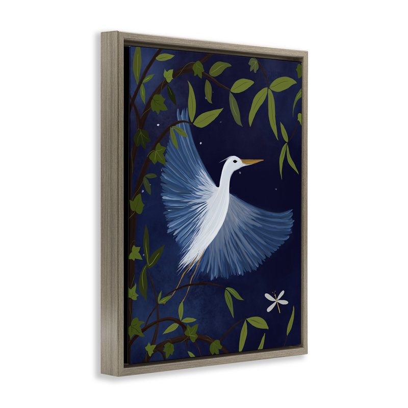  Heron in Night Forest Canvas Wall Art by Michelle Ingari Designs, H 21 po x l 17 po, Cadre flottant orme Montalcino