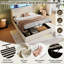 Upholstered Bed Frame With Hydraulic Storage, Led Headboard & Charging Station, Usb & Type-c, Chrome Trim, Linen, Beige, No Mattress-454428792