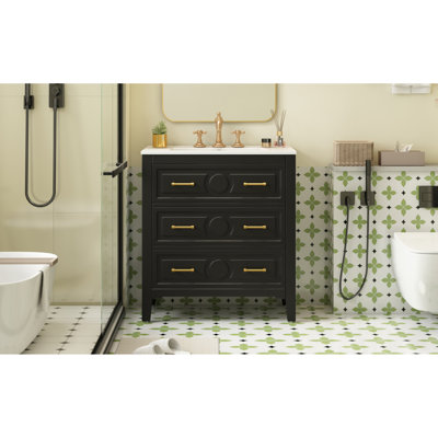 Meuble-lavabo compact en bois massif avec lavabo en céramique