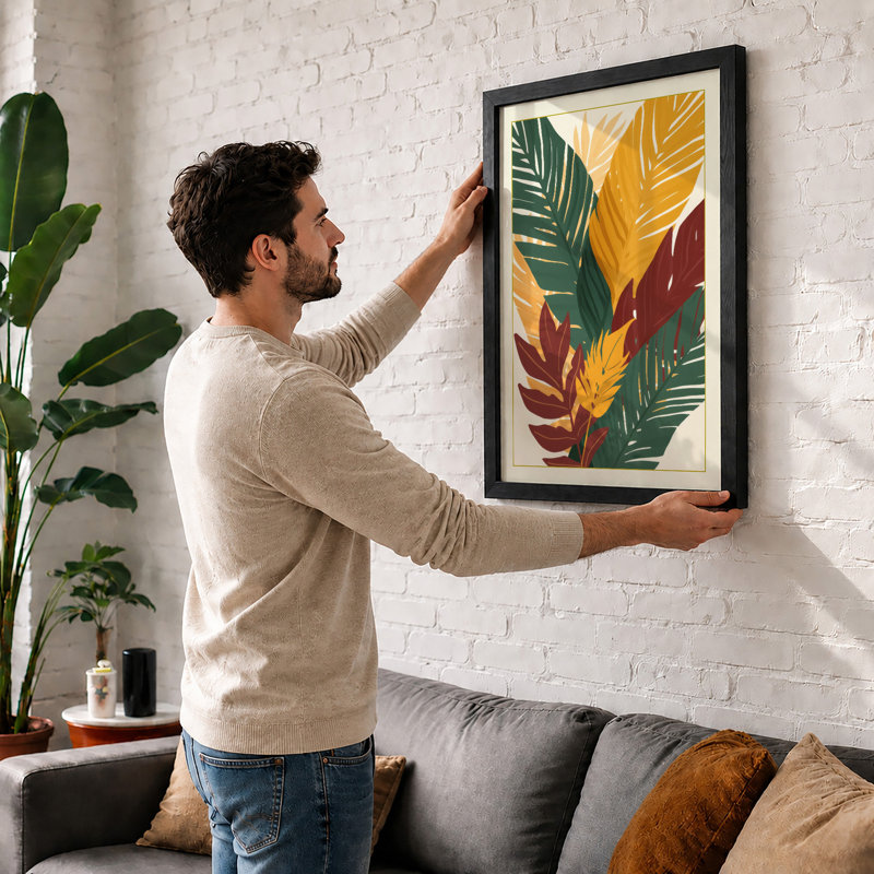 Autumn Leaves Cluster Botanical - Framed Print, A2 - 59.4 x 42.0 cm, Black