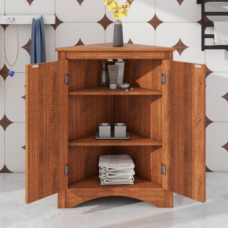 Armoire de coin triangulaire avec tablettes personnalisables et portes chics, Brun