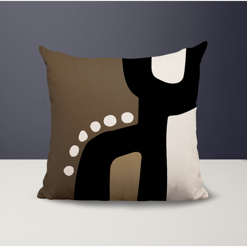 Oreiller carré réversible intérieur / extérieur Tobe Minimalist, H 19 po x l 19 po, Beige/Black/Off-White