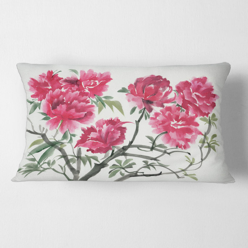 Coussin décoratif rétro imprimé de fleurs d'azalée mauve rétro