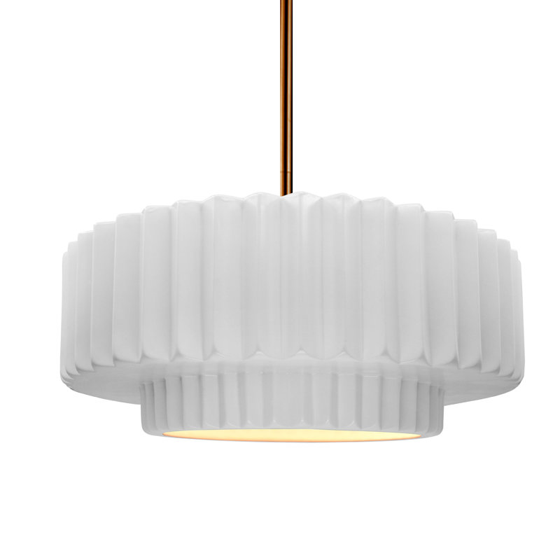 Luminaire suspendu 1 lumière Meydan, H 5,25 po x l 14,5 po x P 14,5 po, Blanc brillant / blanc brillant, Laiton brossé