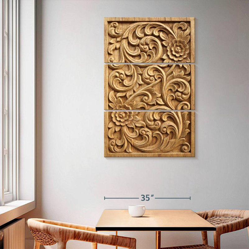 Bois sculpté floral Senne, H 65 po x l 42 po