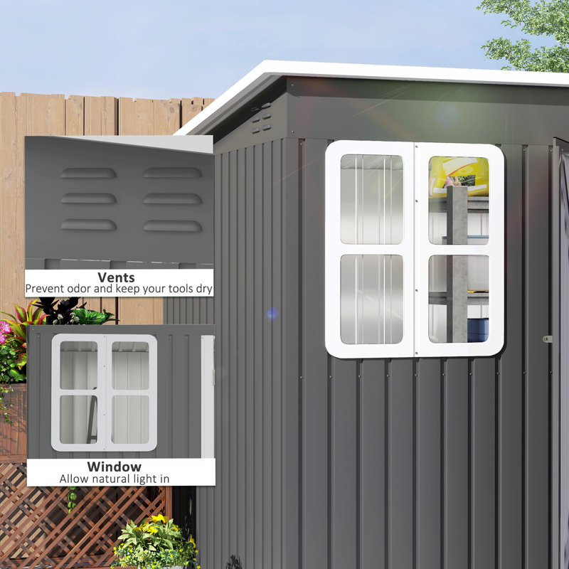 Outsunny 8.5 x 6ft Storage Shed Metal Shed Foundation Kit Window, Grey