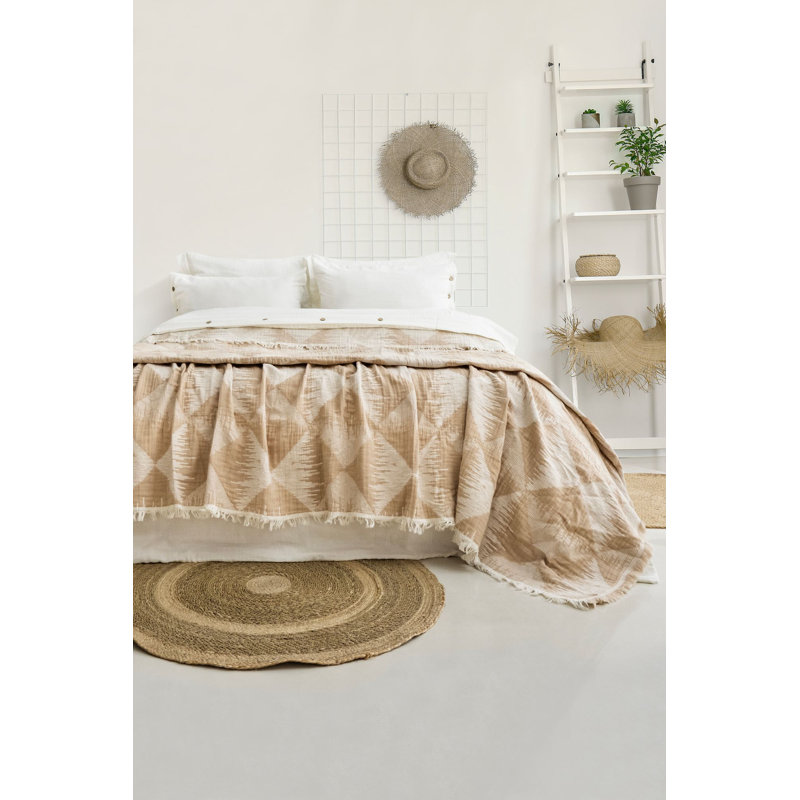 Elegant Double Bedspread Set, 100% Cotton Jacquard Muslin, 94.5 x 102.4 inches | 320 GSM, Machine Washable | Soft Beige Color, Perfect for Cozy Bedrooms | Luxurious Texture & Easy Care