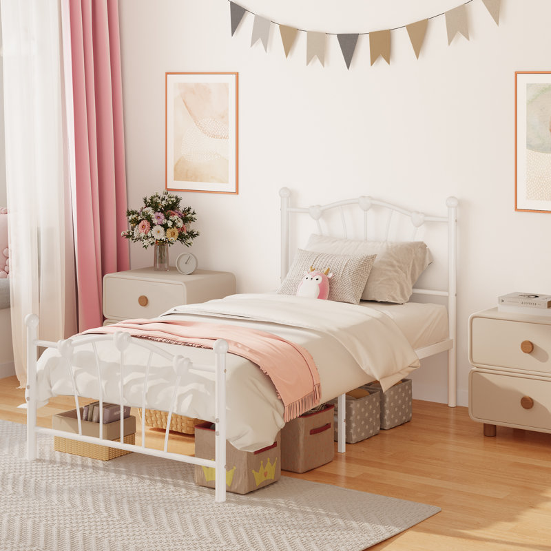 Twin Metal Platform Bed Frame with Heart-Shaped Headboard & Footboard – 600 LBS Heavy Duty Steel Bed Frame with 11.5" Underbed Storage, Noise-Free Slats, No Box Spring Needed, Easy Assembly