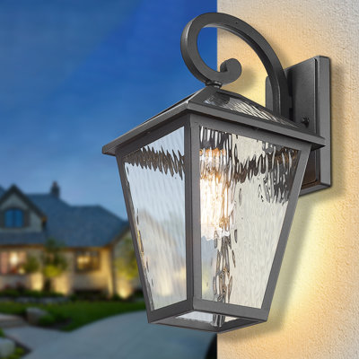Lanterne murale d'extérieur 1 lumière noire 16,26 "avec verre ondulé