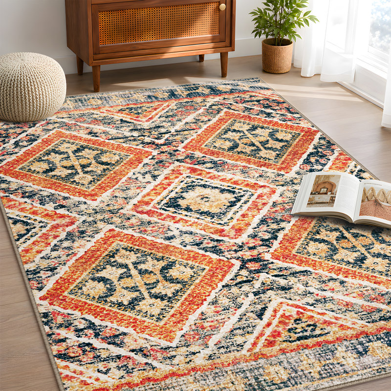 Machine Washable Non Slip Western Area Rugs for Living Room Bedroom Dining Room, Rectangle 3' x 5', Orange/Brown