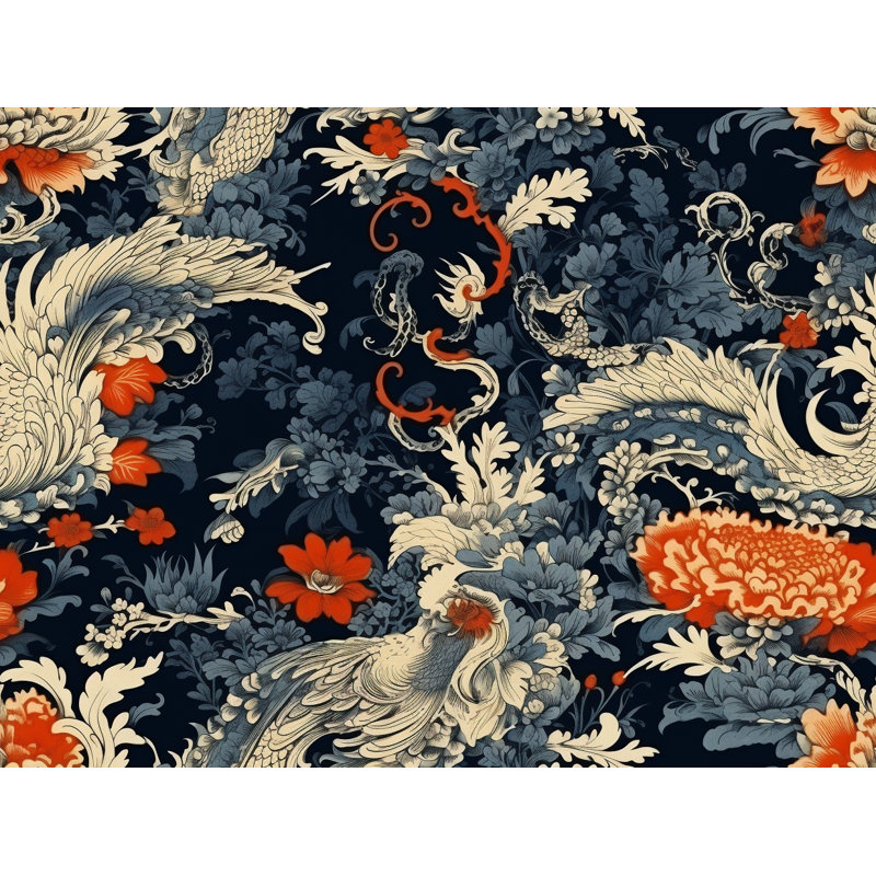 Jeté en laine à motif chinois, L 51 po x L 60 po