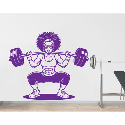 Autocollant mural Afro American Girl Locs Gym Power fitness Women Squat Decor Workout Art Vinyle, chambre à coucher, 262DRE