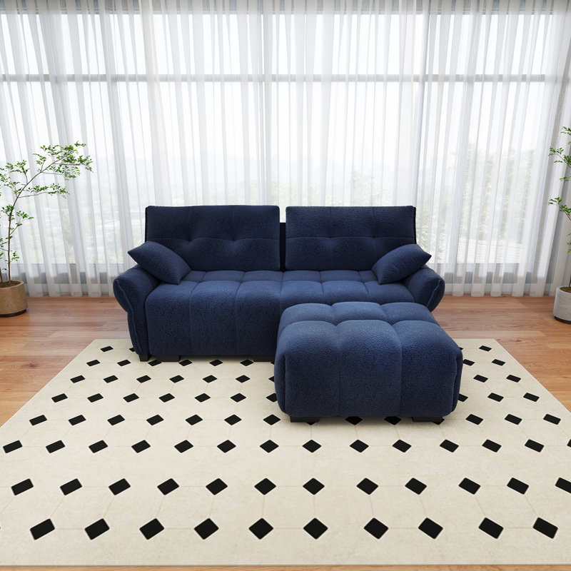 Canapé moderne à 2 places en tissu chenille avec repose-pieds - Design minimaliste avec tissu texturé - Idéal pour le salon, un appartement ou un dortoir