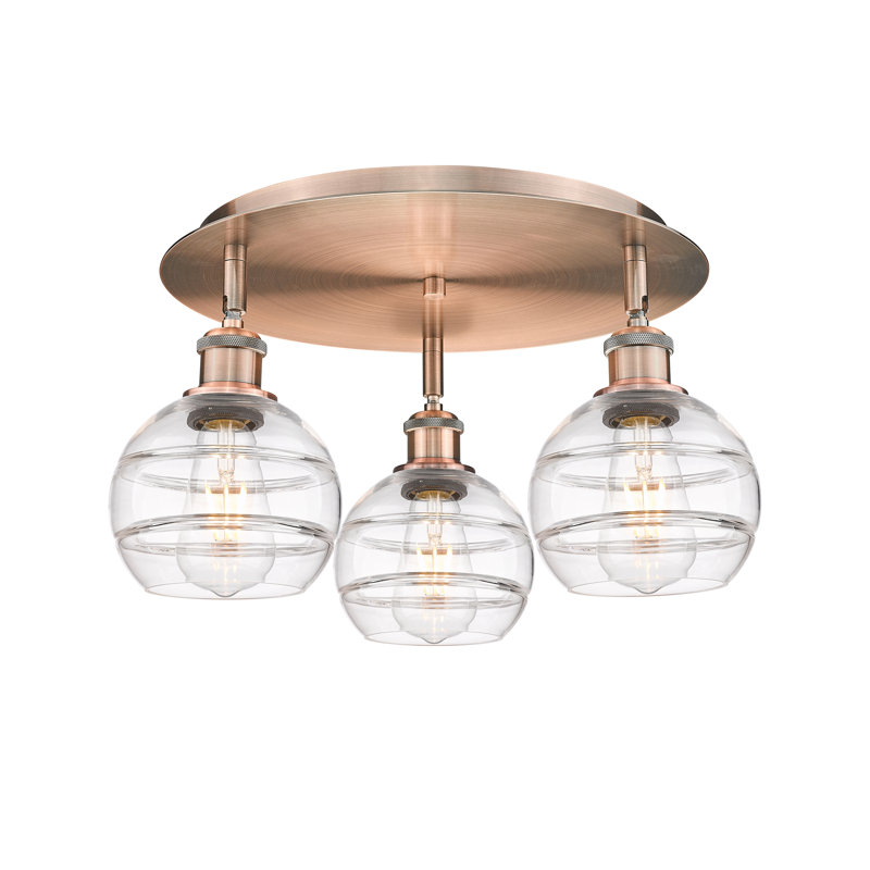 Plafonnier semi-encastré Glassoff, Transparent, H 8,88 po x l 17,63 po x P 17,63 po, Cuivre antique
