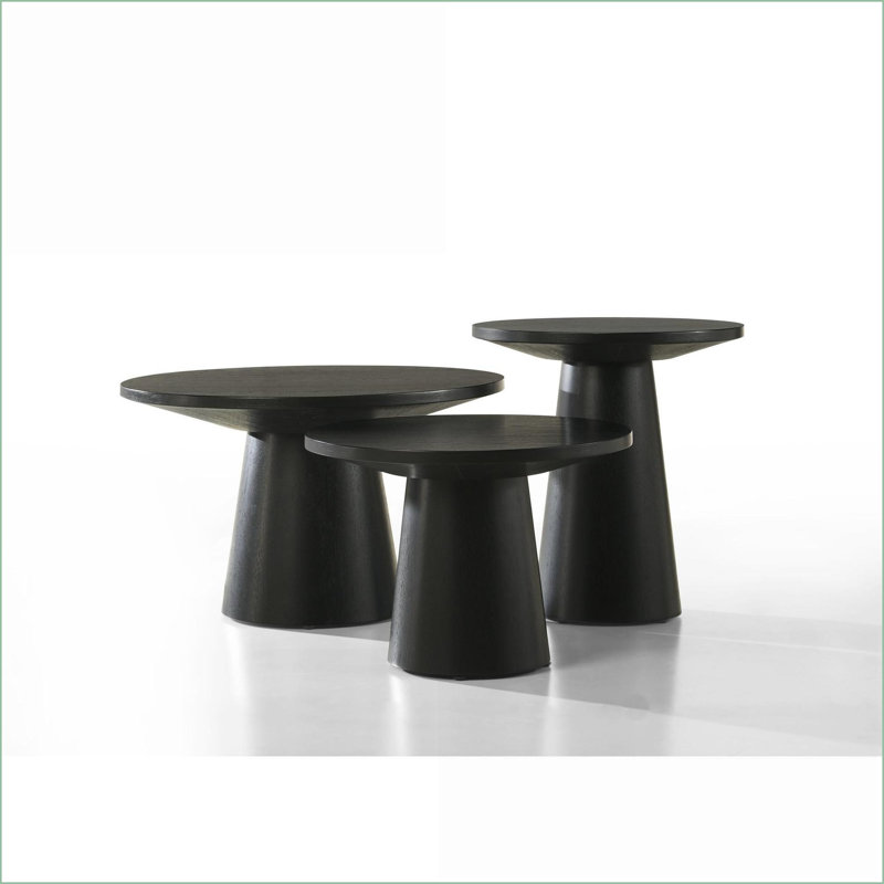 Ensemble de 3 tables basses Jasper noir ébène – Tables d'appoint et consoles polyvalentes pour le salon avec pied central
