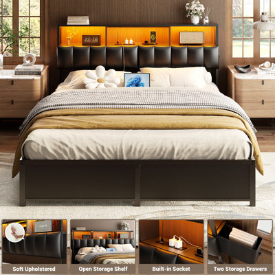 Kulthum Upholstered Headboard with Storage Bags