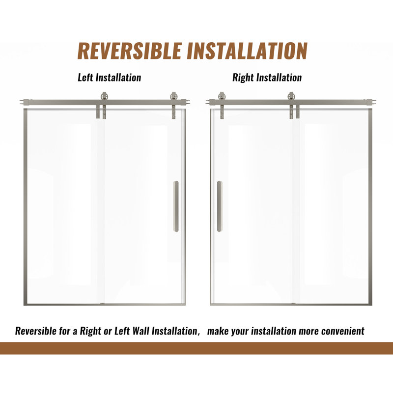 60" W x 76" H Framed Shower Door Single Sliding 10MM Tempered Glass 304 Stainless Steel Accessories, Nickel