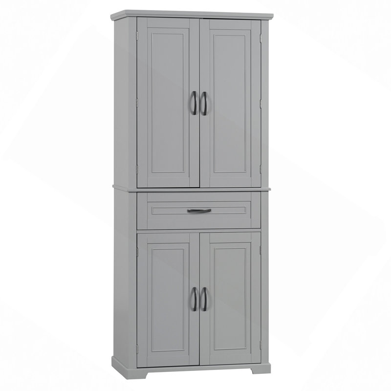Armoire de rangement de salle de bain avec portes et tiroir, plusieurs espaces de rangement, tablette réglable, Gris
