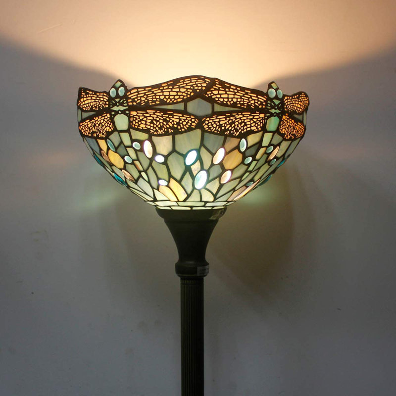 Lampe sur pied Ailan Tiffany en verre coloré bleu mer 12 x 12 x 66 pouces