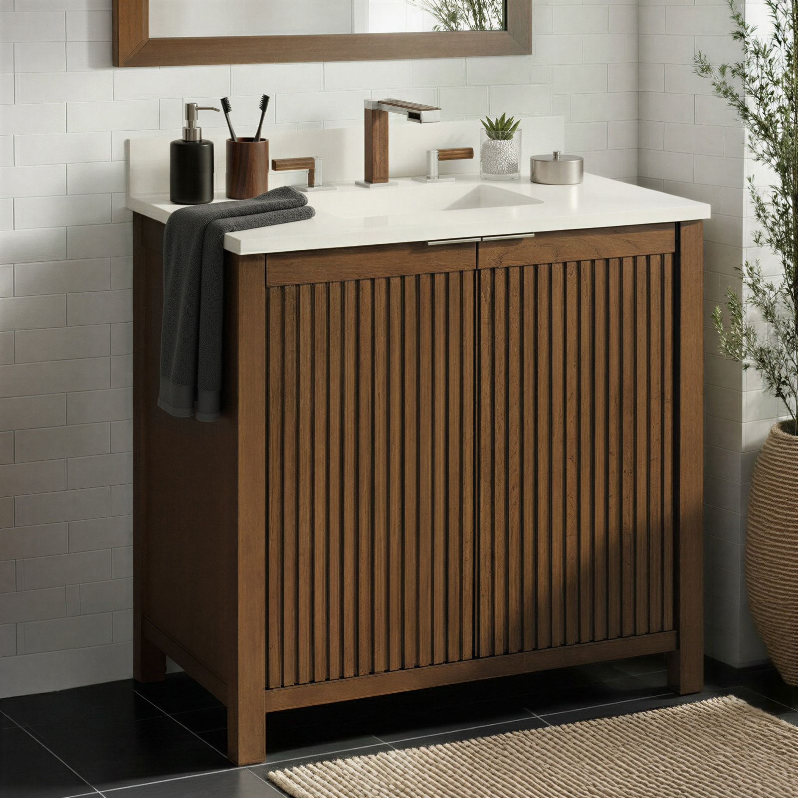 Through Lines 36" Single Bathroom Vanity, Brown