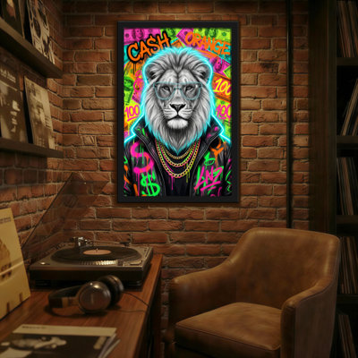Animaux, lion, lunettes, argent, style art graffiti