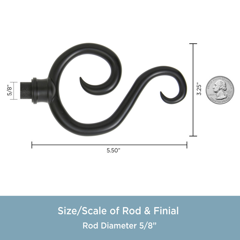 Black Scroll Hook Adjustable Curtain Rod with Plastic Finials