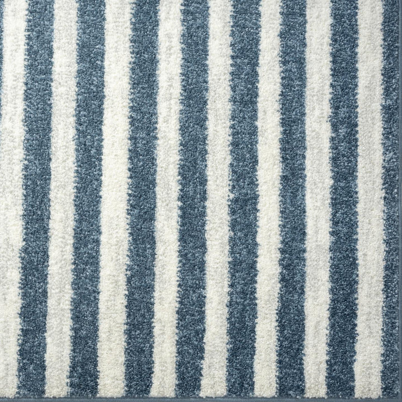 Tapis rayé bleu / blanc Ashwin, Rectangle 8 pi x 10 pi